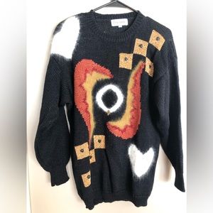 Vintage FRESSANGE Abstract Soft Black Gold Rust & White Sweater  Size S
